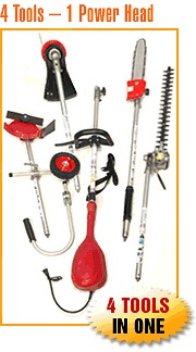 Mantis E-system garden tool, Solo 109-LG Multi-System, multi-function garden tool, power head from Mantis with garden tool heads, power head and accessory yard tool heads, accessory pruner head, accessory line trimmer head, accessory hedge trimmer head, accessory edger head, single power head, review of mantis e-system, four tools in one, save garden storage space