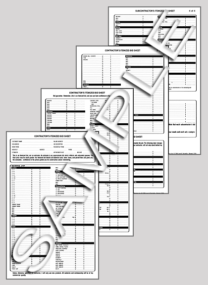 copyright by Leon A. Frechette/C.R.S., Inc., remodeling estimates, remodeling bids, itemized bids for a remodeling project, contractors helping hands packet, contractors helping hands forms, request itemized bids, review itemized bids, itemized bid sheets, remodeling contracts, agreement sheet, extra work and change orders, finance a remodeling project, work with loan officers