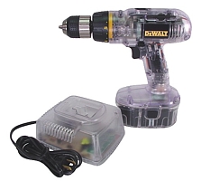 Rare clear acrylic DeWALT DW995K 18-volt, cordless drill/driver.