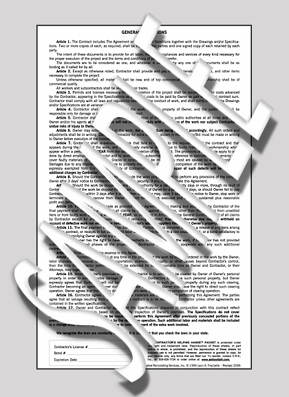 copyright by Leon A. Frechette/C.R.S., Inc., home remodeling contractor, hire a home remodeling contractor, general conditions of the contract, general contract conditions, contractors helping hands packet, construction professional, summary of general conditions, extra work, change order forms