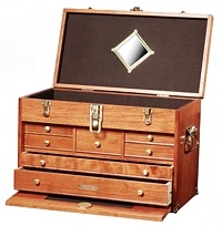 Gerstner, classic hardwood tool chest, handmade tool chest, drawers lined with felt, handcrafted tool chest, store delicate precision instruments, protect tools and valuable items, kiln dried hardwood, brass hardware, natural hand rubbed lacquer finish, tool and die workers