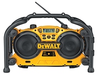 dewalt worksite radio and battery charger, recharge dewalt nicad batteries, Model DC011 battery charger and radio, battery charger combined with a radio, play am and fm radio while charging tool batteries, recharge a battery pack fast, fast battery charger