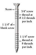 counter snap headless deck screw, o\'berry enterprises, countersunk decking screw, countersunk screw, counter snap deck screw, headless deck screw, deck screws, deck construction, double pitched screw, neat decking surface, specially designed screw, square driver bit