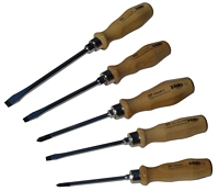Wood Handle Screwdriver Set, Wooden Screwdrivers, Screwdriver Set, Felo, Screwdrivers, 5-piece wood handled screwdriver set, copyright by Leon A. Frechette and C.R.S., Inc.