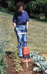 Mantis electric tiller and cultivator in use